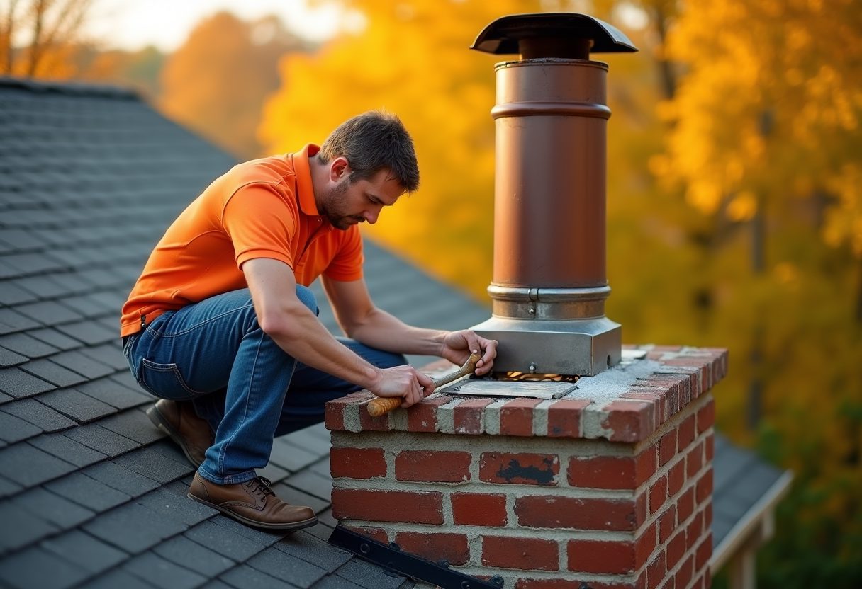 Technician repairing a brick chimney crown — Sammamish